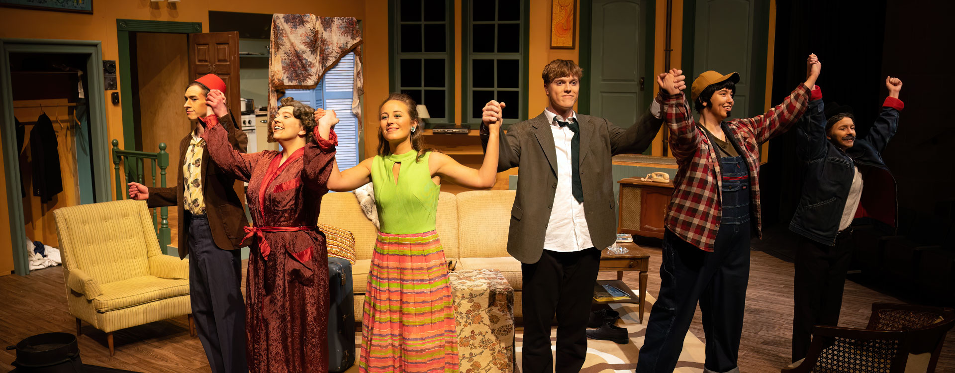 Students on Raabe Theatre stage for theatre production